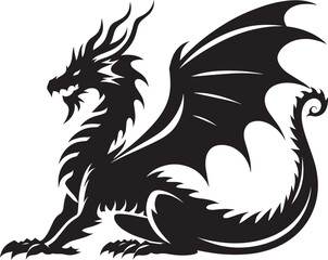 Dragon Silhouette isolated on white background Minimalist Dragon vector shape icon