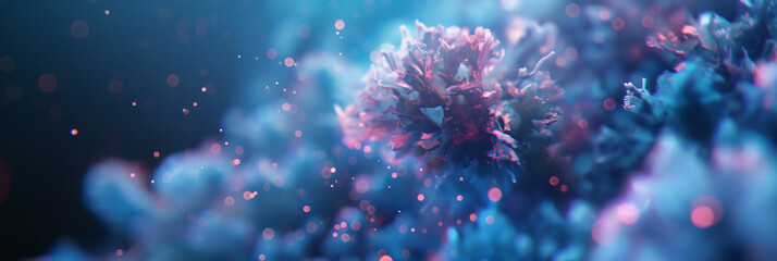 A blue and pink flower with a lot of sparkles