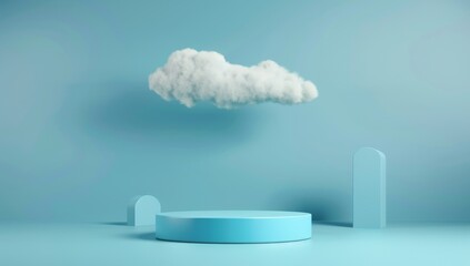 3D Blue Podium with Cloud Background - Tech & Innovation Design