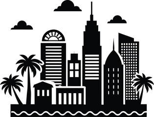 city skyline silhouette illustration black and white