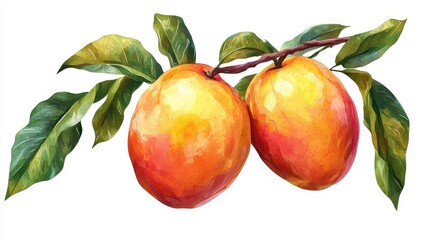 A tropical mango clipart, fruit element, digital painting, exotic style, isolated on white background