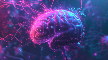 Obraz premium A brain with pink and blue colors and a lot of lines