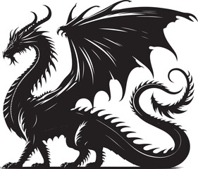 Dragon Silhouette isolated on white background Minimalist Dragon vector shape icon