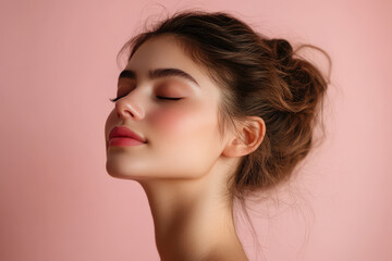 Fototapeta premium A close up of a girl's face with her eyes closed