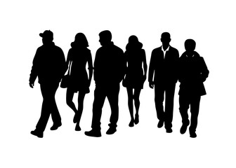 Stylish Group Walking Silhouettes: Ideal for Creative Graphics and Decor