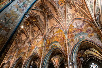 Drawings on the ceiling and walls of the Saints Peter and Paul Basilica in the Vysehrad district of Prague in Czech Republic