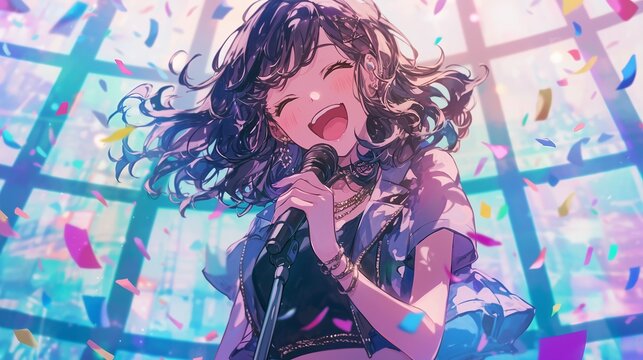 ライブで歌うアイドルの女の子