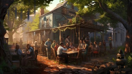 A Gathering Under the Trees in a Rustic Southern Town