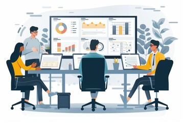 Fototapeta premium Team Meeting with Data Analysis on a Large Screen