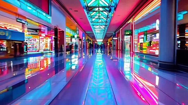 A shopping centre or storefront is warped abstractly