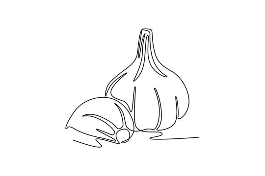 Single continuous line drawing whole healthy organic garlic for plantation logo identity. Fresh cuisine seasoning concept for vegetable icon. Dynamic one line draw graphic design vector illustration