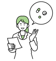 薬の説明をする薬剤師のイラスト