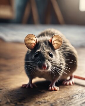 cute grey domestic house mouse on living room floor