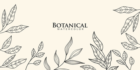 Fototapeta premium Leaves branch and Hand Drawn doodle Scribble floral plants banner. Abstract leaf. Creative minimalist Abstract art botanical background.