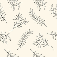 Obraz premium Seamless pattern hand- drawn leaves on white background. 