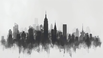 A black and white illustration of the New York City skyline.