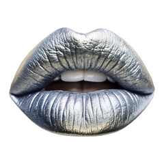 Silver lips isolated on transparent background