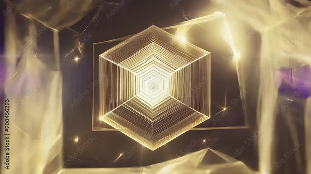Poster a striking visual display features a glowing hexagonal prism surrounded by swirling colors, creating
