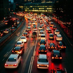 渋滞が続く夜の高速道路