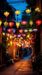 Naklejka premium Colorful Lanterns Lighting up a Traditional Festival