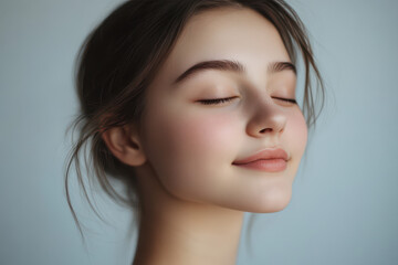 Naklejka premium A close up of a girl's face with her eyes closed