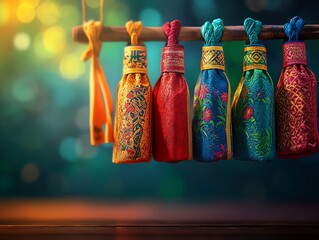 Fototapeta premium Muay Thai Shorts Detailed shot of colorful Muay Thai shorts, representing tradition and style, Muay Thai Shorts