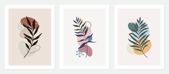 Foliage line art drawing with abstract shape. Abstract Plant Art design for print, cover, wallpaper, Minimal and natural wall art