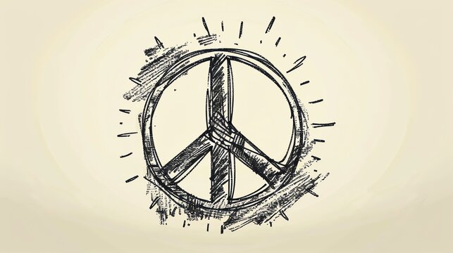 A hand-drawn peace symbol with a grunge effect.