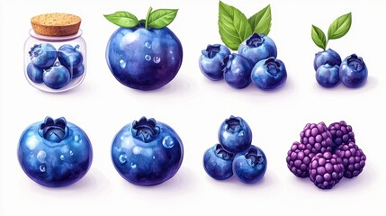 A ripe blueberry clipart, fruit element, flat design, modern style, isolated on white background