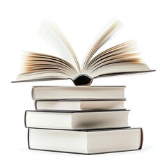 Fototapeta premium Open Book on Top of Stack with Space for Text on White Background. High-Resolution Clip Art Style for Educational and Business Concepts.