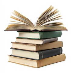 Naklejka premium Open Book on Top of Stack with Space for Text on White Background. High-Resolution Clip Art Style for Educational and Business Concepts.