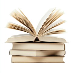 Fototapeta premium Open Book on Top of Stack with Space for Text on White Background. High-Resolution Clip Art Style for Educational and Business Concepts.