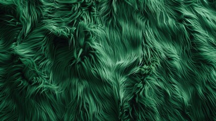 A close-up of green synthetic fur showing a soft, fluffy texture. The concept of fabric and textile texture.