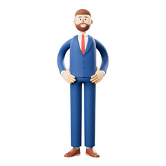 3D cartoon of a businessman with happy movements. 3D character of a businessman on a white background.