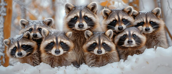 raccoons  are mammal wild animal in North America or forest grassland, which ungulates that live in the North America in groups of families or species societies