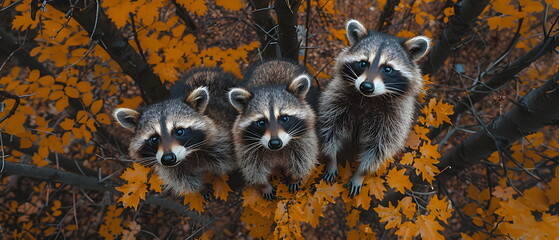 Fototapeta premium raccoons are mammal wild animal in North America or forest grassland, which ungulates that live in the North America in groups of families or species societies