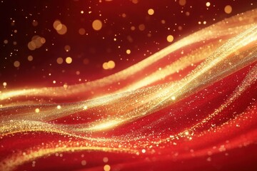 Luxury red color background with golden line elements and curve light effect decoration and bokeh.