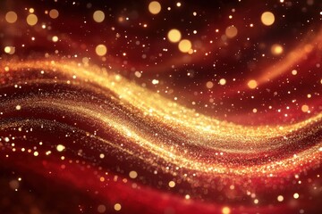 Luxury red color background with golden line elements and curve light effect decoration and bokeh.