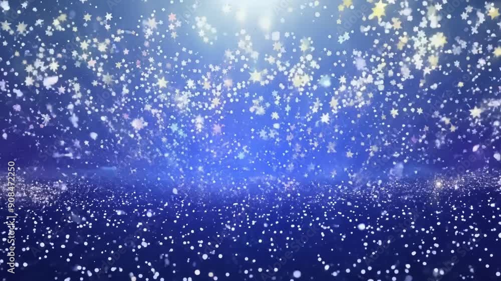 Poster A mesmerizing snowfall effect creates a serene atmosphere with sparkling particles drifting against a deep blue backdrop.