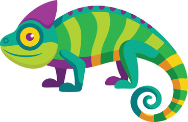 Fototapeta premium A vibrant chameleon with bold colors poses playfully, showcasing its unique features and whimsical design.