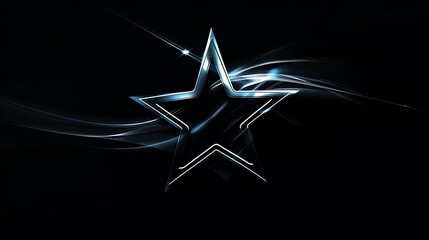 A silver star with a black outline on a black background with blue streaks of light.