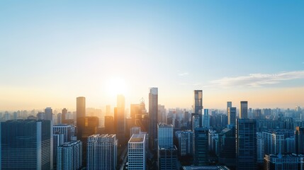 Fototapeta premium Dynamic Urban Landscape: Prosperous City with Modern Architecture and Bustling Businesses
