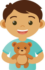 A joyful child smiles while holding a teddy bear, embodying the spirit of playfulness and innocence.