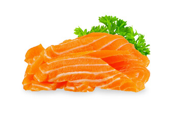 Sliced salmon isolated on white background.