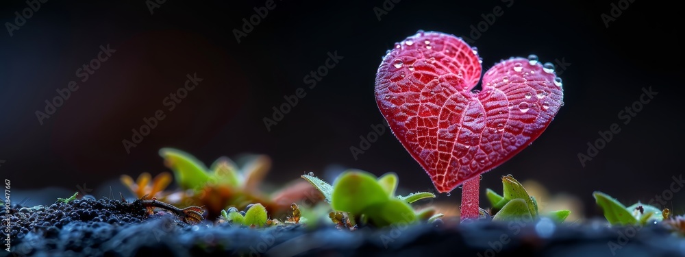 Sticker  Two red hearts atop a patch of grass, adjacent to the ground