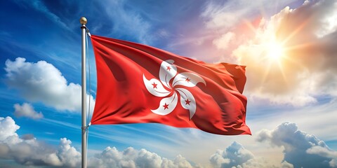 Hong Kong's Emblem: The Flag Against a Majestic Blue Sky