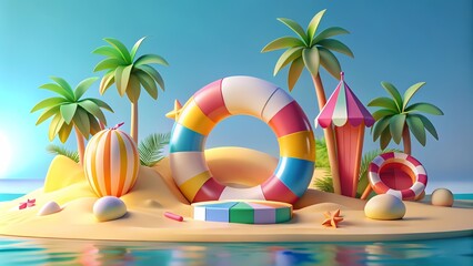 Summer day 3d background, Generative AI illustration