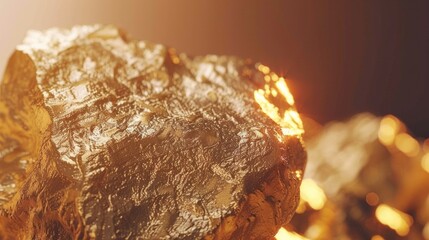 Fototapeta premium Pure gold from the mine on black background. Closeup of gold nugget. Finance and business concept.