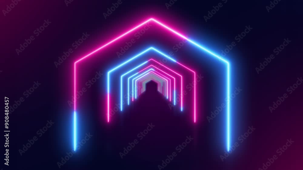Poster a hexagon neon light tunnel with alternating blue and pink lights creates a mesmerizing and futurist