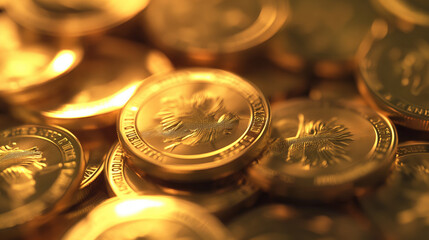 A pile of gold coins with the letter B on them